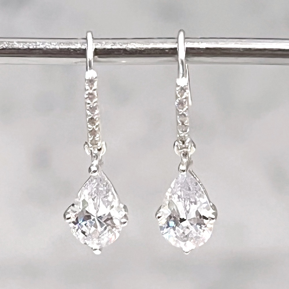 Diamond (Sim) Drop Sterling Silver Earrings - Picture 11 of 13